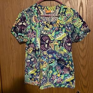 Barco Butterfly Print Scrub Top size Medium